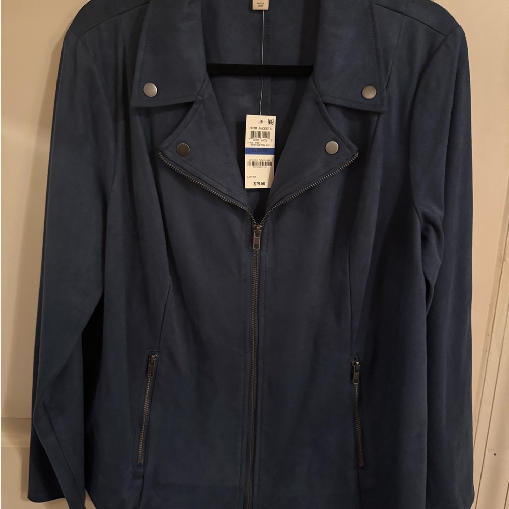 Style & Co. Jacket Blue Suede like MOTO Jacket Size XL
